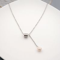 304 Stainless Steel Freshwater Pearl Titanium Steel Gold Plated Casual Modern Style Simple Style Handmade Geometric Pendant Necklace sku image 1