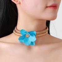New Fashion European And American Style Simple Mid-East Wind Grind Arenaceous Paint Exaggerated Flower Collar Copper High-Grade Clavicle Chain For Women sku image 6