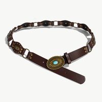 Y2K Vintage Style Exaggerated Color Block Pu Leather Plating Inlay Turquoise Women's Leather Belts main image 3