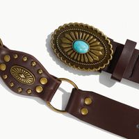 Y2K Vintage Style Exaggerated Color Block Pu Leather Plating Inlay Turquoise Women's Leather Belts main image 9