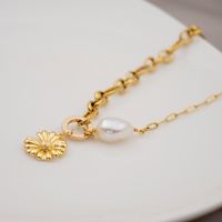 304 Stainless Steel Baroque Pearls Copper Gold Plated Vacation Simple Style Handmade Flowers Flower Pendant Necklace main image 7