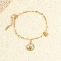 Wholesale Elegant Artistic Four Leaf Clover Flower Butterfly Titanium Steel Plating Inlay 18k Gold Plated Shell Anklet Necklace sku image 2