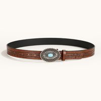 Simple Style Classic Style Color Block Pu Leather Plating Inlay Turquoise Rhinestones Unisex Leather Belts main image 9