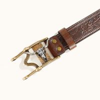 Simple Style Classic Style Animal Pu Leather Plating Metal Button Men's Leather Belts main image 3