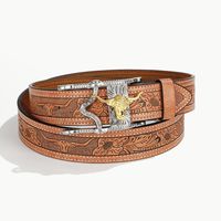 Simple Style Classic Style Animal Pu Leather Plating Metal Button Men's Leather Belts main image 5