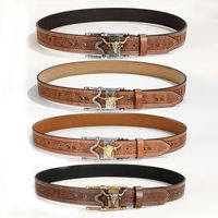 Simple Style Classic Style Animal Pu Leather Plating Metal Button Men's Leather Belts main image 1