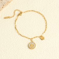 Wholesale Elegant Artistic Four Leaf Clover Flower Butterfly Titanium Steel Plating Inlay 18k Gold Plated Shell Anklet Necklace sku image 4
