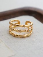 Copper 16K Gold Plated Retro Hollow Out Solid Color Open Rings main image 7