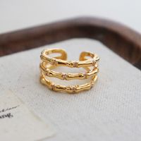 Copper 16K Gold Plated Retro Hollow Out Solid Color Open Rings main image 6