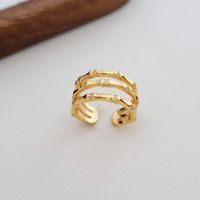 Copper 16K Gold Plated Retro Hollow Out Solid Color Open Rings main image 4