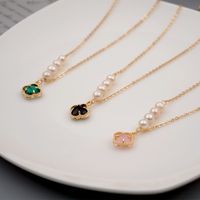 304 Stainless Steel Titanium Steel Copper Gold Plated Casual Simple Style Plating Inlay Four Leaf Clover Crystal Freshwater Pearl Pendant Necklace main image 7