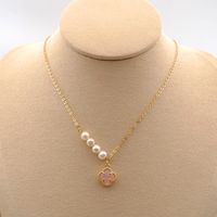 304 Stainless Steel Titanium Steel Copper Gold Plated Casual Simple Style Plating Inlay Four Leaf Clover Crystal Freshwater Pearl Pendant Necklace main image 6