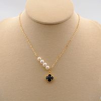 304 Stainless Steel Titanium Steel Copper Gold Plated Casual Simple Style Plating Inlay Four Leaf Clover Crystal Freshwater Pearl Pendant Necklace main image 5