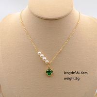 304 Stainless Steel Titanium Steel Copper Gold Plated Casual Simple Style Plating Inlay Four Leaf Clover Crystal Freshwater Pearl Pendant Necklace main image 4