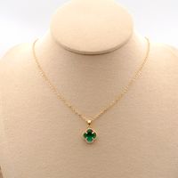 304 Stainless Steel Titanium Steel Copper Gold Plated Casual Simple Style Plating Inlay Four Leaf Clover Crystal Freshwater Pearl Pendant Necklace main image 3