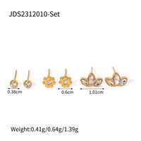 3 Pairs IG Style Shiny Petal Inlay 304 Stainless Steel Zircon 18K Gold Plated Ear Studs sku image 1
