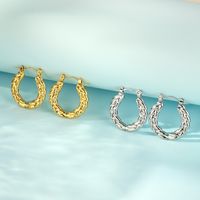 1 Pair Modern Style Classic Style Commute Solid Color Grain 304 Stainless Steel 18K Gold Plated Hoop Earrings main image 6