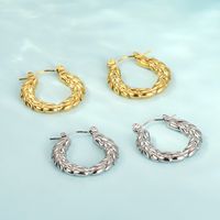 1 Pair Modern Style Classic Style Commute Solid Color Grain 304 Stainless Steel 18K Gold Plated Hoop Earrings main image 5