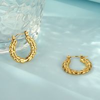 1 Pair Modern Style Classic Style Commute Solid Color Grain 304 Stainless Steel 18K Gold Plated Hoop Earrings main image 8