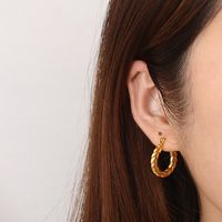 1 Pair Modern Style Classic Style Commute Solid Color Grain 304 Stainless Steel 18K Gold Plated Hoop Earrings main image 9