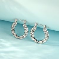 1 Pair Modern Style Classic Style Commute Solid Color Grain 304 Stainless Steel 18K Gold Plated Hoop Earrings main image 4