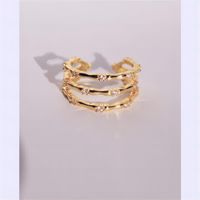 Copper 16K Gold Plated Retro Hollow Out Solid Color Open Rings main image 5