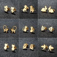 1 Pair Sweet Rabbit Cat Polishing 304 Stainless Steel 18K Gold Plated Ear Studs main image 1