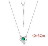 Sterling Silver Elegant Lady Classic Style Inlay Geometric Lab-grown Gemstone Pendant Necklace main image 2