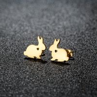 1 Pair Sweet Rabbit Cat Polishing 304 Stainless Steel 18K Gold Plated Ear Studs sku image 17