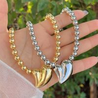 Kupfer 18 Karat Vergoldet Einfacher Stil Perlen Herzform Halskette main image 4