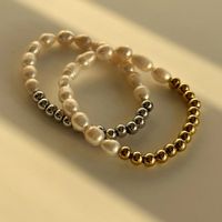 304 Stainless Steel Natural Pearls Vary In Size, Please Consider Carefully Before Ordering! 18K Gold Plated IG Style Basic Beaded Round Bracelets main image 7