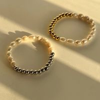 304 Stainless Steel Natural Pearls Vary In Size, Please Consider Carefully Before Ordering! 18K Gold Plated IG Style Basic Beaded Round Bracelets main image 6