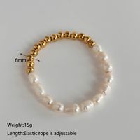 304 Stainless Steel Natural Pearls Vary In Size, Please Consider Carefully Before Ordering! 18K Gold Plated IG Style Basic Beaded Round Bracelets main image 2