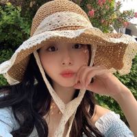 Women's Casual Elegant Flower Bow Knot Big Eaves Straw Hat main image 2