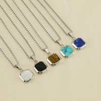 304 Stainless Steel Casual Simple Style Plating Geometric Natural Stone Pendant Necklace main image 5