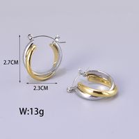 1 Pair Simple Style Classic Style C Shape Color Block Layered Titanium Steel 18K Gold Plated Earrings Ear Studs main image 3