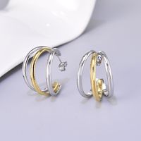 1 Pair Simple Style Classic Style C Shape Color Block Layered Titanium Steel 18K Gold Plated Earrings Ear Studs main image 9