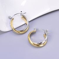 1 Pair Simple Style Classic Style C Shape Color Block Layered Titanium Steel 18K Gold Plated Earrings Ear Studs main image 7