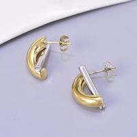 1 Pair Simple Style Classic Style C Shape Color Block Layered Titanium Steel 18K Gold Plated Earrings Ear Studs main image 8