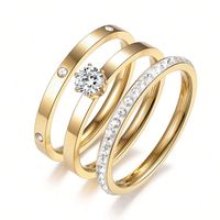 Elegant Solid Color 304 Stainless Steel Gold Plated Zircon Rings In Bulk main image 1