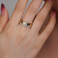 Elegant Solid Color 304 Stainless Steel Gold Plated Zircon Rings In Bulk main image 7