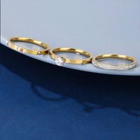 Elegant Solid Color 304 Stainless Steel Gold Plated Zircon Rings In Bulk main image 6