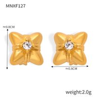 1 Pair Casual Simple Style Commute Flower Plating Inlay Titanium Steel Rhinestones 18K Gold Plated Ear Studs sku image 9