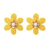 1 Paire Décontractée Fleur Raphia Strass Boucles D'Oreilles main image 5