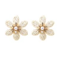 1 Pair Casual Flower Raffia Rhinestones Ear Studs sku image 5