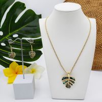 Copper Casual Vacation Plating Leaf Earrings Necklace main image 4