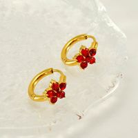 1 Pair Simple Style Flower 304 Stainless Steel Zircon 18K Gold Plated Hoop Earrings main image 5