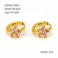 1 Pair Simple Style Flower 304 Stainless Steel Zircon 18K Gold Plated Hoop Earrings sku image 2