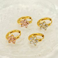 1 Pair Simple Style Flower 304 Stainless Steel Zircon 18K Gold Plated Hoop Earrings main image 3