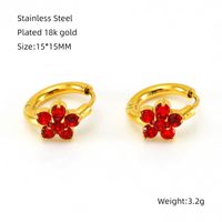 1 Pair Simple Style Flower 304 Stainless Steel Zircon 18K Gold Plated Hoop Earrings sku image 3